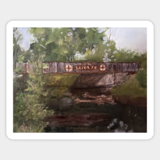 Old Bridge By The Lake Oil Painting Sticker